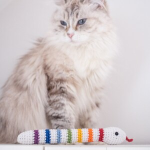 Rainbow Catnip snake, Cat toy with rattle, pride toy, lgbt cat toy. Cute cat toys. catnip kicker, crochet cat toy, catnip rainbow, valerian