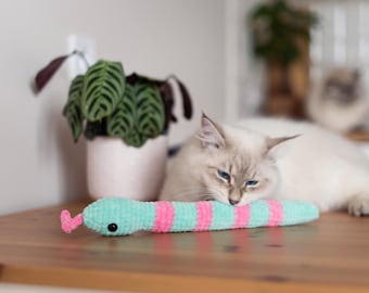 Juguete de serpiente de ganchillo para gatos, sonajero de hierba gatera y valeriana