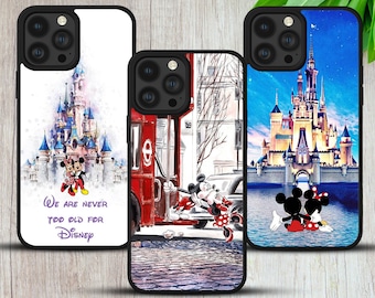 Funda de TPU para teléfono con el castillo de Mickey y Minnie Mouse y el autobús londinense