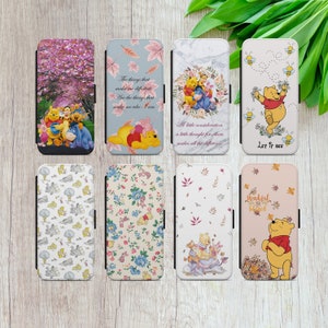 Ursinho Pooh Leitão Bisonho Tigrão Roo Presente Flip Carteira Capa de Telefone para iPhone 8 XR 11 12 13 14 15 16, Samsung A15 S23 FE S24+ Pixel