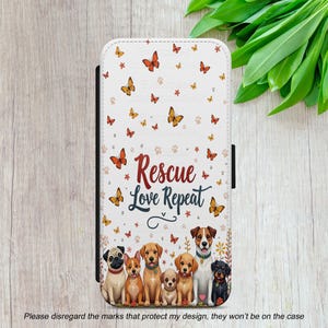 Funda con diseño de perro para iPhone XR 12 13 14 15 16, Samsung A16 S21 S22 S23fe S24 S25, Google Pixel 8 9, funda tipo cartera con tapa, mariposas, rescate, amor
