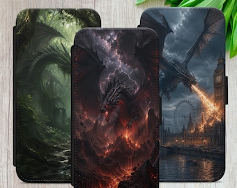 Fantasy Dragon Flip Wallet, iPhone Samsung Cover, Mythical Gift for Him Her