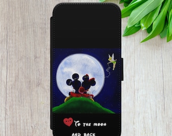 Funda para teléfono tipo cartera de Mickey y Minnie Mouse "To The Moon"