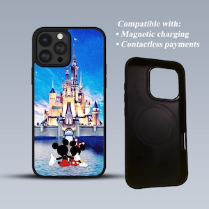 Custodia magnetica in gomma di alta qualità Disney Mickey Minnie Castle Gift per iPhone 12, 13, 14, 15, 15, 15Pro, 16, 16Pro, 16Pro Max