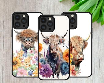 Highland Cow Watercolor Art TPU Phone Case