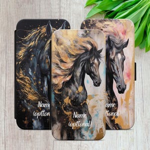 Funda tipo cartera con diseño de caballo floral y nombre personalizado para iPhone XR 11 12 13 14+ 15 16, Samsung S20fe S22 S23fe S24ultra A16, Google
