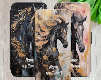 Personalized Floral Horse Wallet Phone Case: iPhone, Samsung, Google
