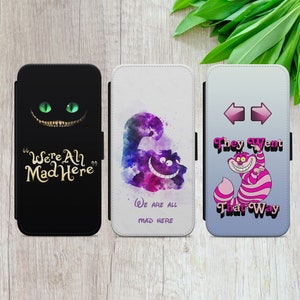 Cheshire Cat Mad Alice in Wonderland Gift Flip Wallet Phone Case Cover voor iPhone 8 XR 11 12 13 14 15 16, Samsung A12 A21s S22 S23fe, Google