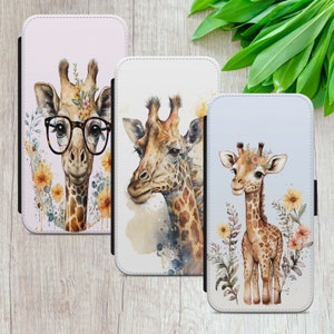 Funda tipo cartera con tapa y diseño de jirafa y safari para iPhone 7, 8, X, XR, 11, 12, 13, 14, 15, 16, Samsung S10, S21, S22+, S23, FE, S24, A14, A16, A55, Google Pixel