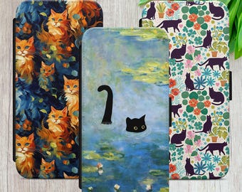 Cats Wallet Flip Case, Canvas PU Leather, iPhone Samsung Google Pixel Protection