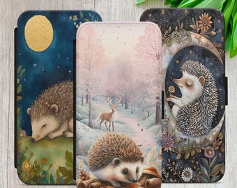 Hedgehog Wallet Case: Canvas & PU Leather, Card Slots for iPhone, Samsung and Google Pixel.