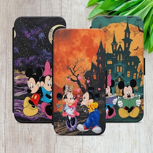 Custodia a portafoglio con cerniera Disney Mickey Minnie Mouse Castle Halloween Gift per iPhone 8 XR 12 13 14 15 16, Samsung S22 S23fe S24, Google