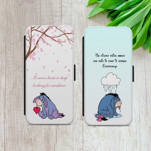 Disney EEYORE Winnie The Pooh Quote Art Flip Wallet Phone Case Cover For iPhone 8 11 12 13 14 15, Samsung S10 S20 S22 S23 A34 5G A53, Huawei