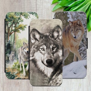 Funda tipo billetera con tapa Arctic Wolf para iPhone 7, 8, XR, 11, 12, mini, 13, 14, Pro, 15 Plus, 16, Samsung S10, S20, S21 Ultra, S22, S23, Fe, S24, A15, Google