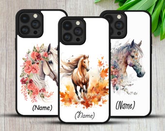 Funda de teléfono personalizada con dibujo de caballo floral: regalo con nombre personalizado