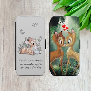 Funda para teléfono con tapa tipo billetera con diseño de flores y bocetos de BAMBI Thumper para iPhone 8, XR, 11, 12, 13, 14, Samsung A12, S22, S23 Ultra y Google