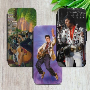 Elvis Presley Rei do Rock and Roll Sketch Art Presente Flip Wallet Capa de telefone para iPhone 8+ 11 12 13 14 15, Samsung S20fe S23 A52 A15, Google
