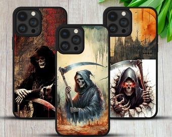 Grim Reaper Skull TPU Phone Case: Gothic Halloween Art
