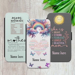 Funda de teléfono con tapa tipo billetera con diseño floral personalizado para el Día de la Madre para iPhone 11 12 13 14+ 15 16, Samsung S21 S22 S23FE S24 A16 A55, Google Pixel