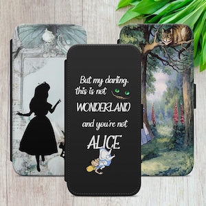 Alice in Wonderland Cheshire Cat Gift Flip Wallet Phone Case Cover voor iPhone 8 XR 11 12 13 14 15 16, Samsung A16 S23 S24fe, Google Pixel