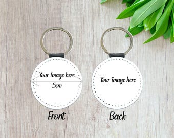 Personalised Photo Keyring 5cm x 5cm Customised Double Sided Printed on Vegan Leather
