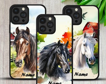 Funda para teléfono personalizada con dibujo de caballo en acuarela: regalo artístico personalizado