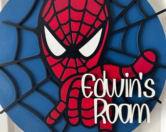 Personalised Spider-Man Room Sign• Marvel Kids Decor•Wooden door sign•Name sign•bedroom door sign•Kids superhero gift•