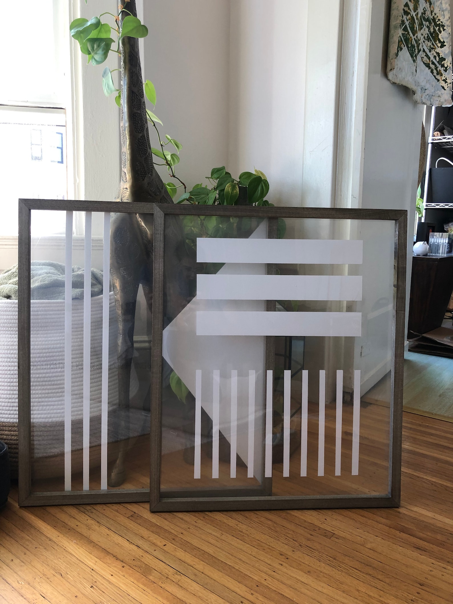 Painted Glass in Wooden Frame Etsy