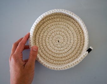 Crocheted Cotton twine & Sash Catch-all Basket