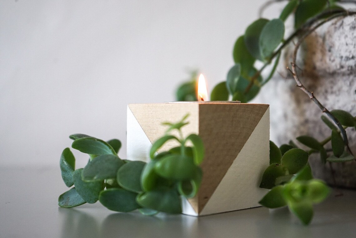Cylinder Eucalyptus Wood Tealight Candle Holder