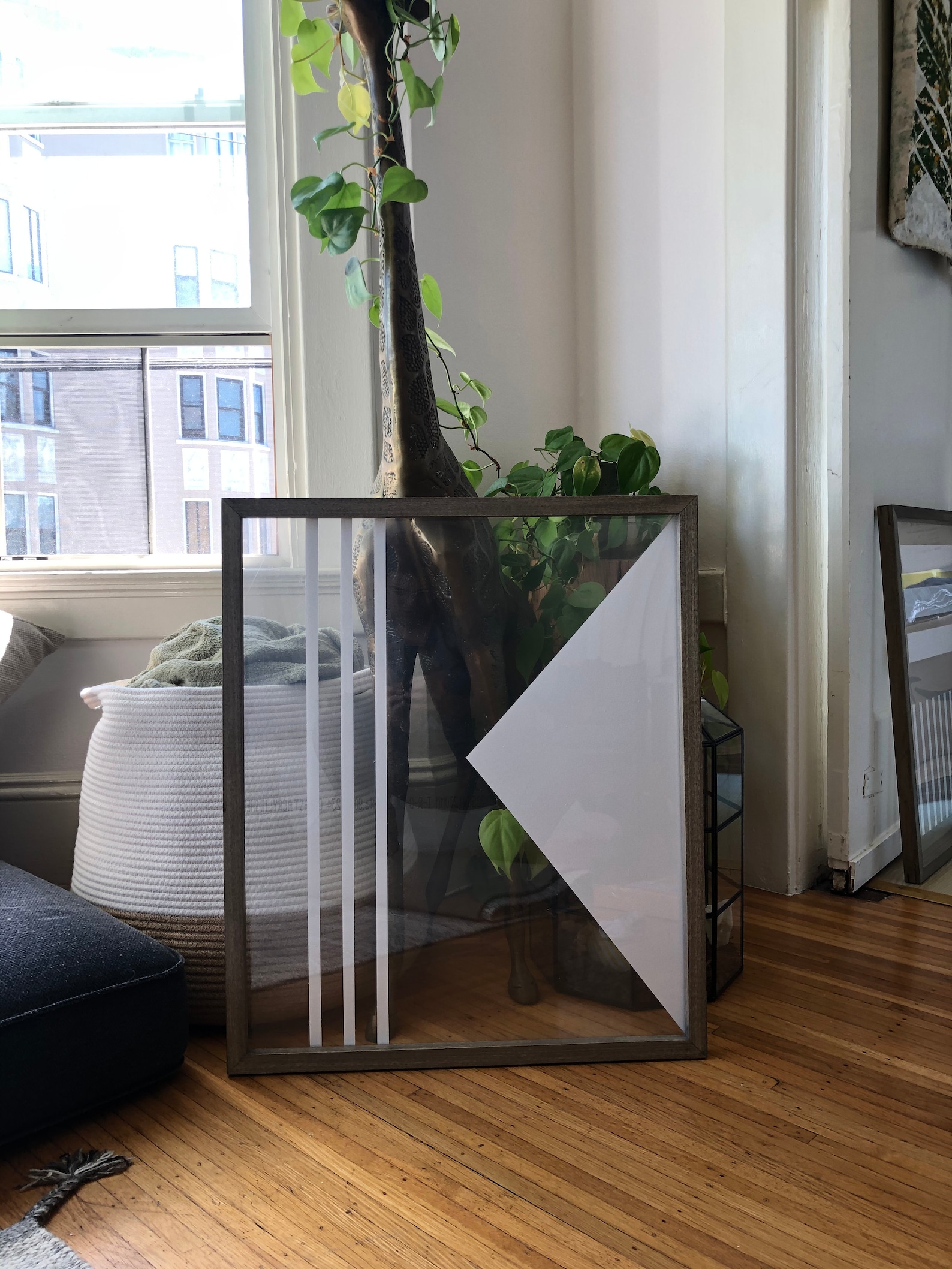 Painted Glass in Wooden Frame Etsy