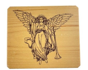 Inkadinkadoo Rubber Stamp Cynthia Elmore Angel Holding Trumpet