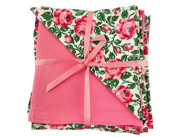 Vintage handgemaakte theeservetten roze roos bloemen Cottage Core 80s set van 6 inch