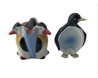 Vintage Penguin Figurine Lot of 2 Ceramic Japan MCM Ashtrays