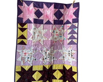Handcrafted Quilt Ballerina Nutcracker Stars 38.5"x29" Purple Pink Yellow