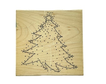 Annette Adams Watkins kerstboom rubberen stempel op hout gemonteerd groot 4 x 4 inch