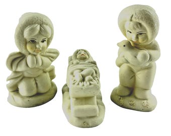 Keramiek Artic Kerststal 3-delig Christmas Snow Baby White Mary Jesus Joseph