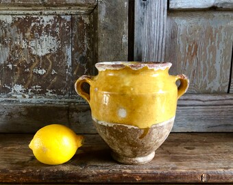 Antique Rare Small French Confit Pot 15.5 cm tall  Vintage vase Fabulous glaze