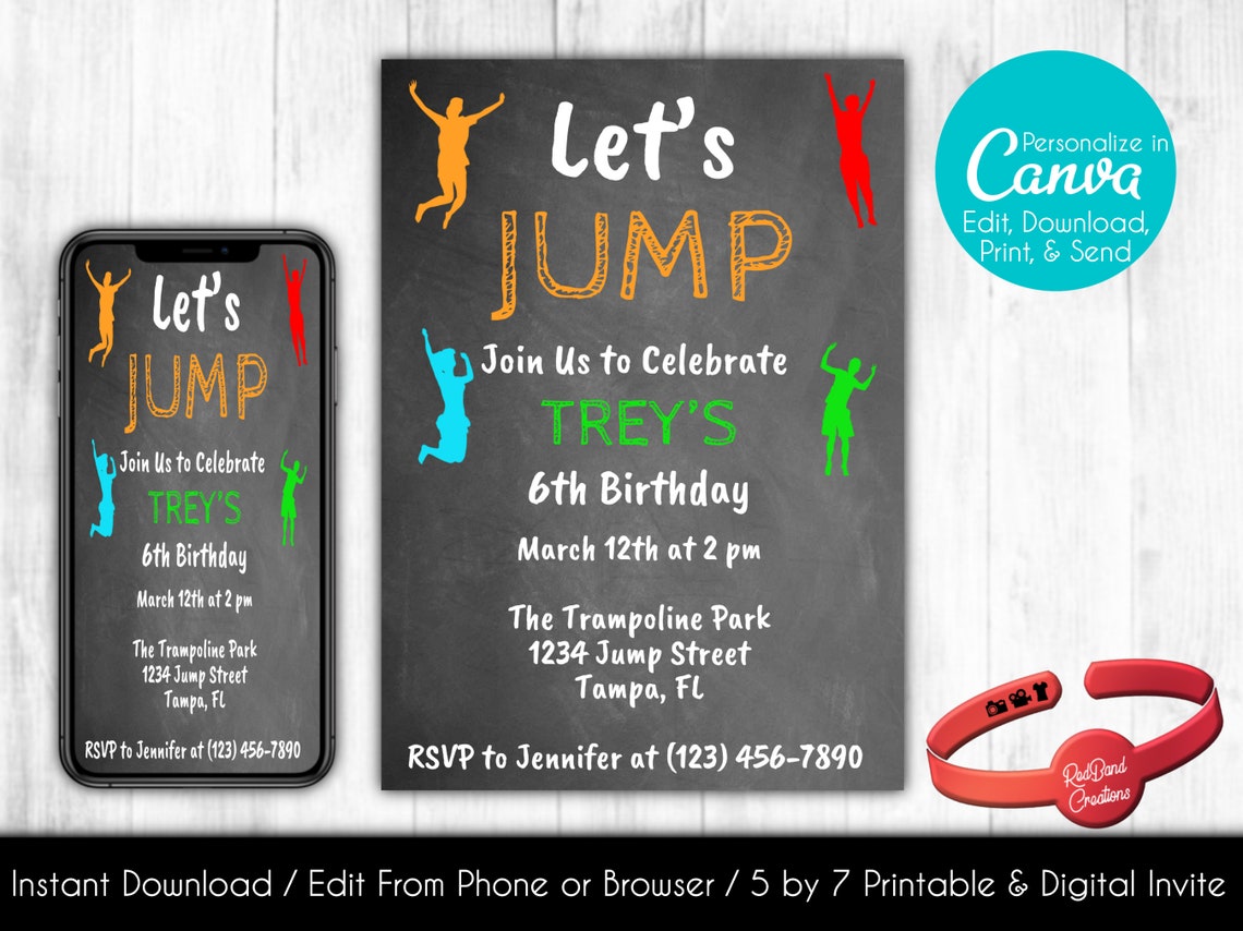 Editable Trampoline Park Invitation Trampoline Park Birthday - Etsy