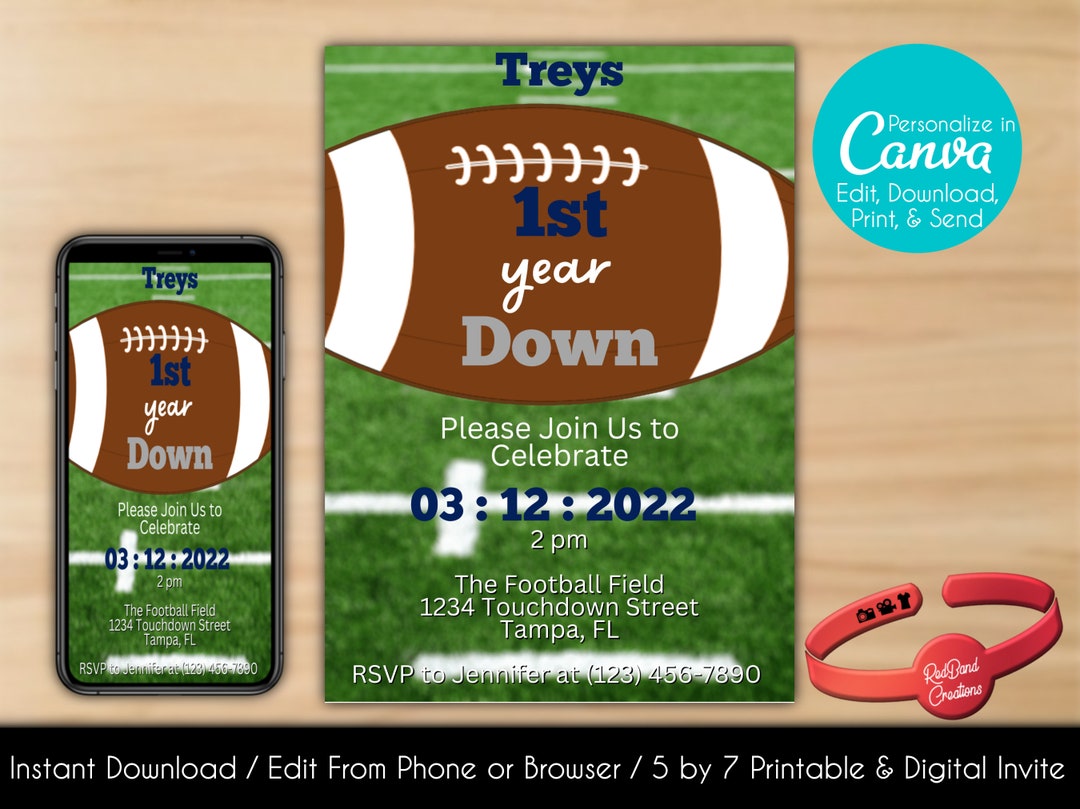 Editable First Down Birthday Invitation First Birthday Football