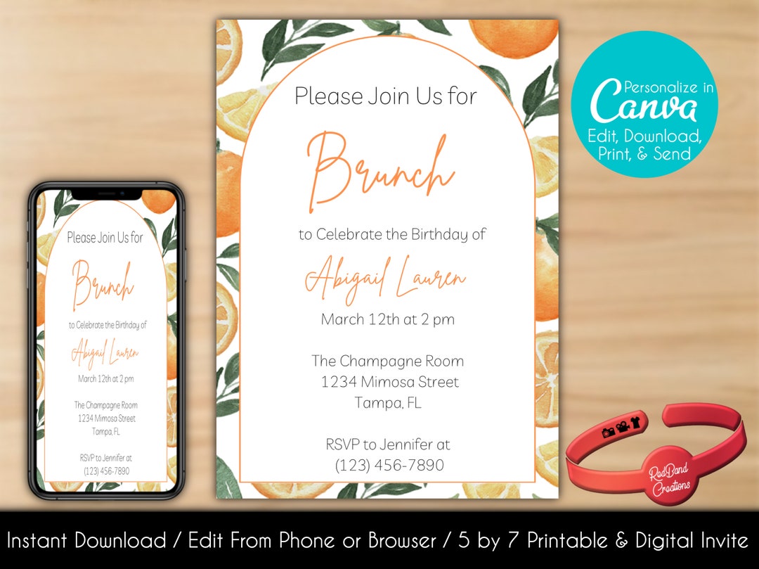 Editable Birthday Brunch Invitation Brunch Invitation Brunch and Bubbly ...
