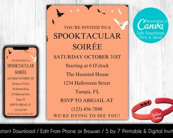 Editable Halloween Party Invitation | Kids Halloween Party | Costume Party | Adult Halloween | Canva Template | Printable | Instant Download