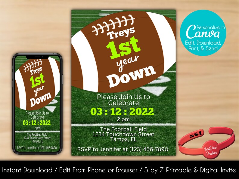 Editable First Down Birthday Invitation First Birthday - Etsy