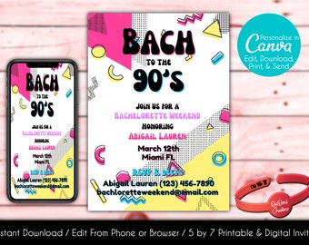 Bach to the 90s Invitation | Bachelorette Invitation | Bachelorette Weekend | Retro Invite | Canva Template | Printable | Instant Download