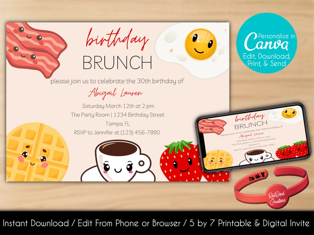 Editable Birthday Brunch Invitation Brunch Invitation Brunch and Bubbly ...