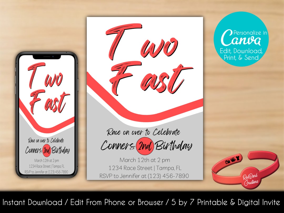 Editable Two Fast Invitation Two Fast Birthday Race Car Etsy