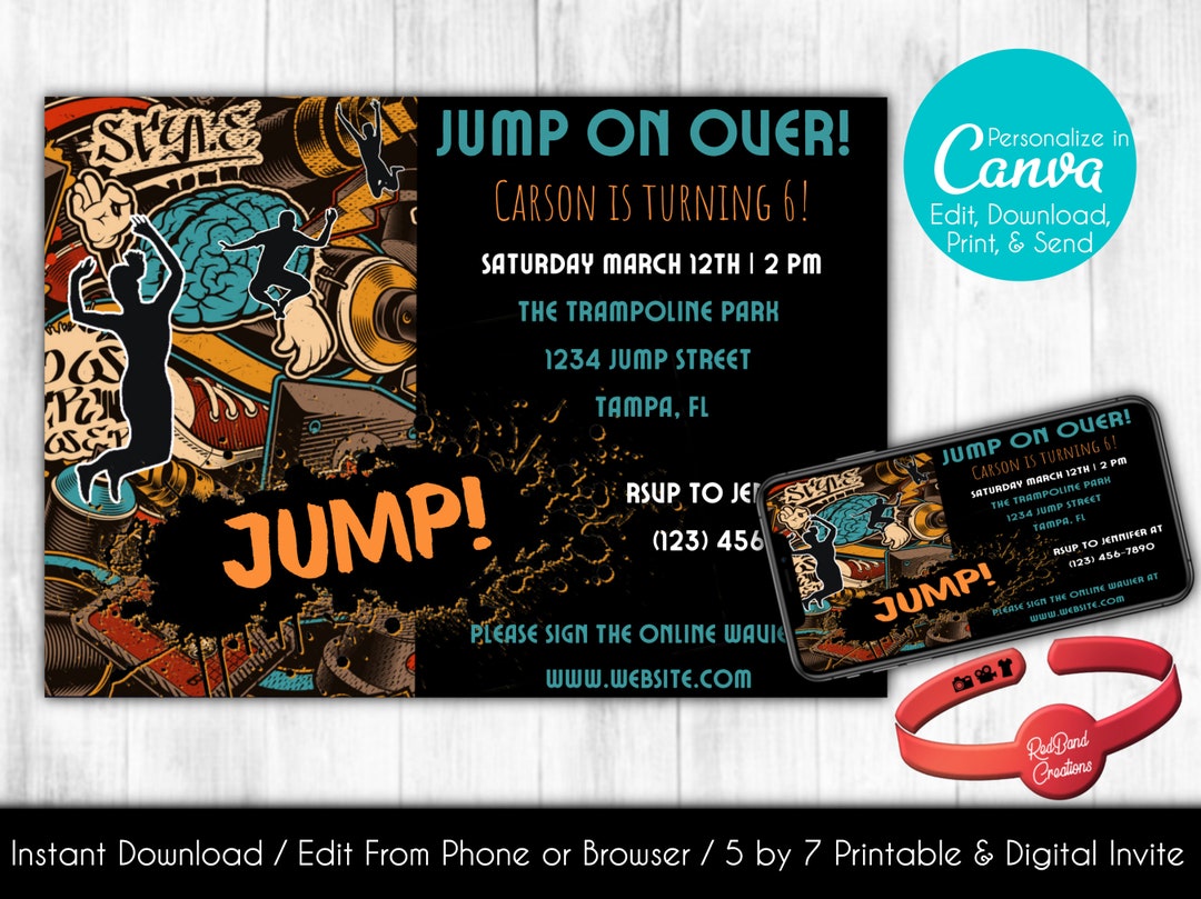 Editable Trampoline Park Birthday Invitation Trampoline Park Birthday ...