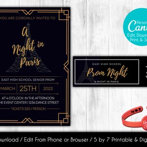 Editable Prom Invitation | Formal Invitation | Homecoming | Prom Tickets | Canva Template | Instant Download | Printable