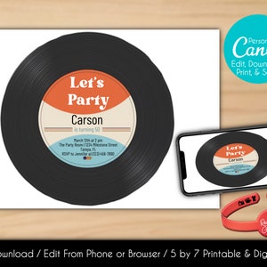 Editable Record Player Invitation 50th Birthday Invite Milestone ...