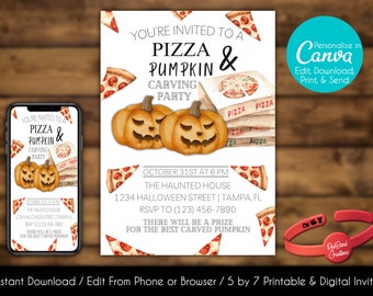 Editable Halloween Party Invitation | Pumpkin Carving Party | Kids Halloween Party | Canva Template | Printable | Instant Download